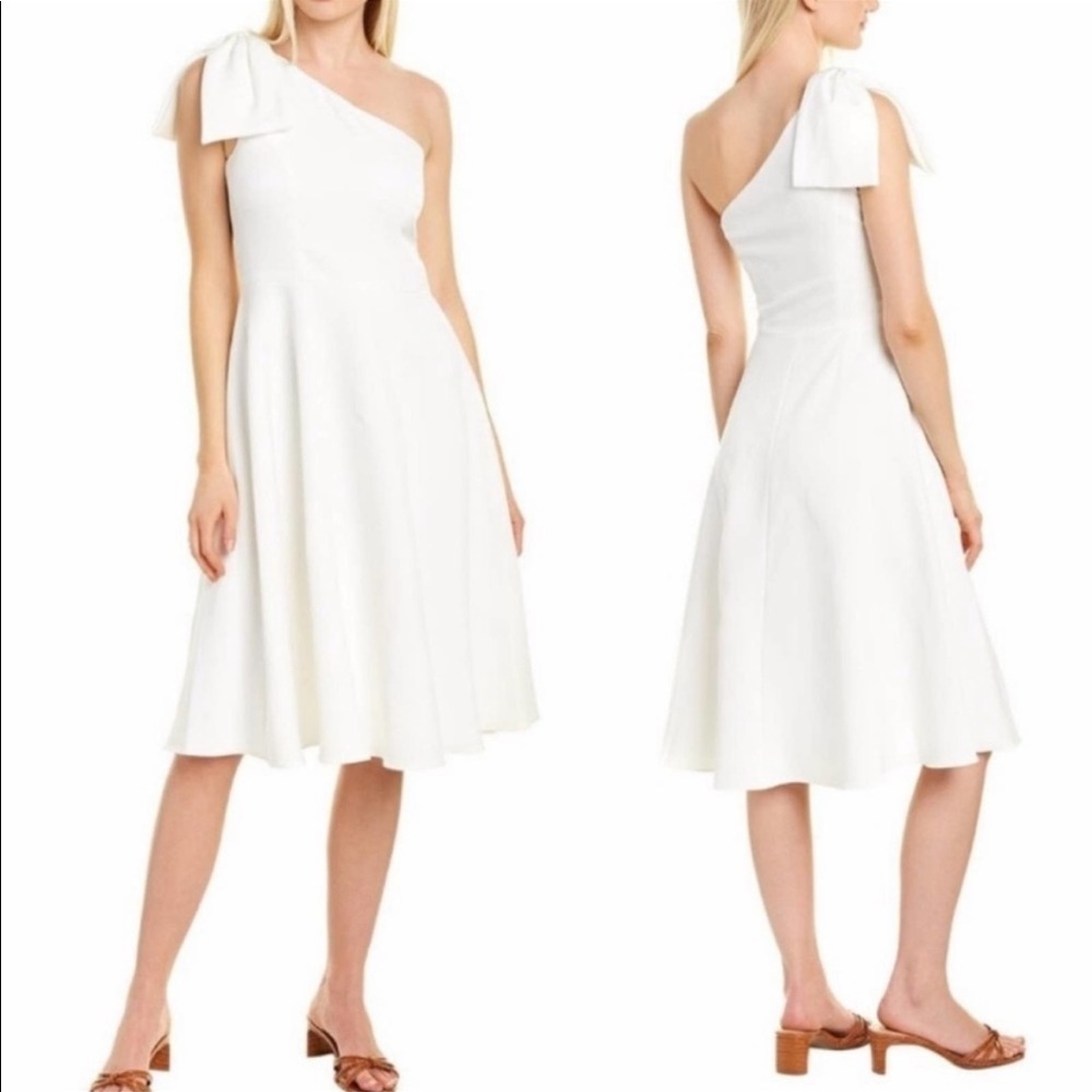 GAL MEETS GLAM Yvonne White Bow One Shoulder Dress